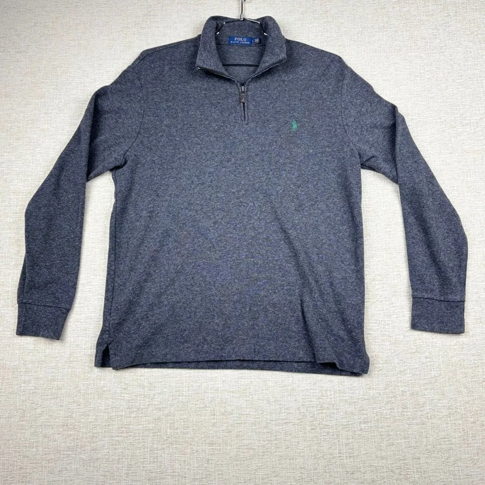 Polo Ralph Lauren Mens Large Charcoal Gray Pique Quarter Zip Pullover Sweater